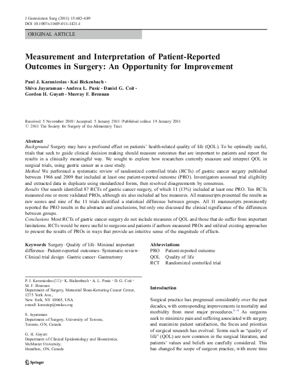 (PDF) Measurement and Interpretation of Patient-Reported Outcomes in ...