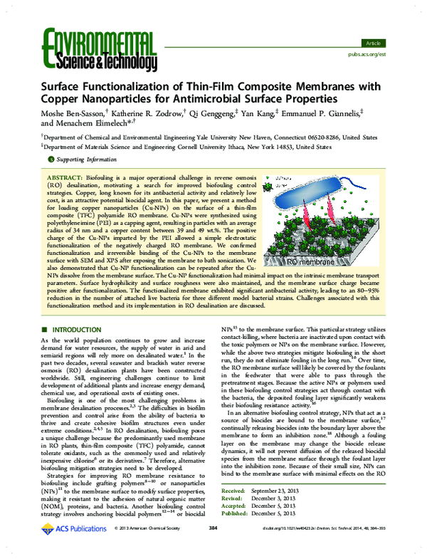 (PDF) Surface Functionalization of Thin-Film Composite Membranes with ...