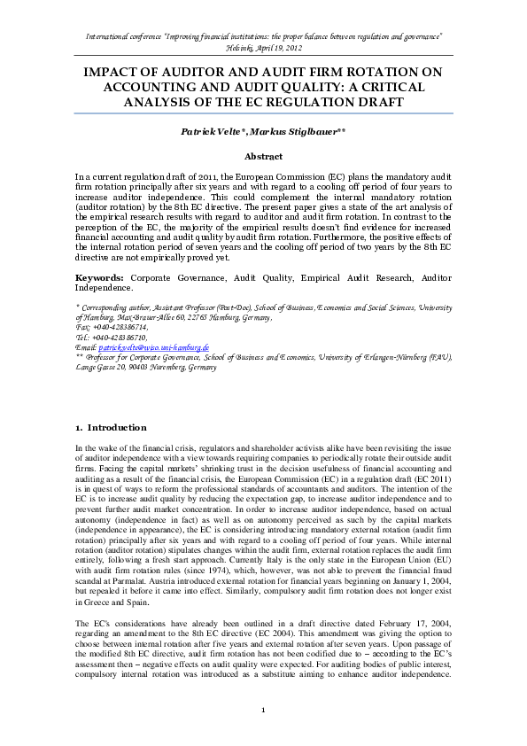(PDF) IMPACT OF AUDITOR AND AUDIT FIRM ROTATION ON ACCOUNTING AND AUDIT ...