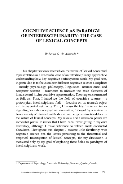 (PDF) Cognitive Science as Paradigm of Interdisciplinarity: The Case of ...