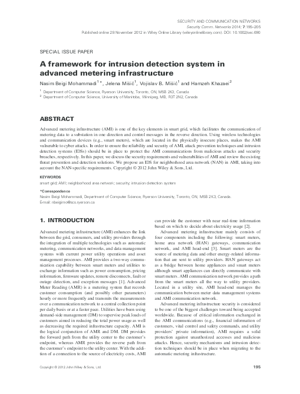 (PDF) A framework for intrusion detection system in advanced metering ...