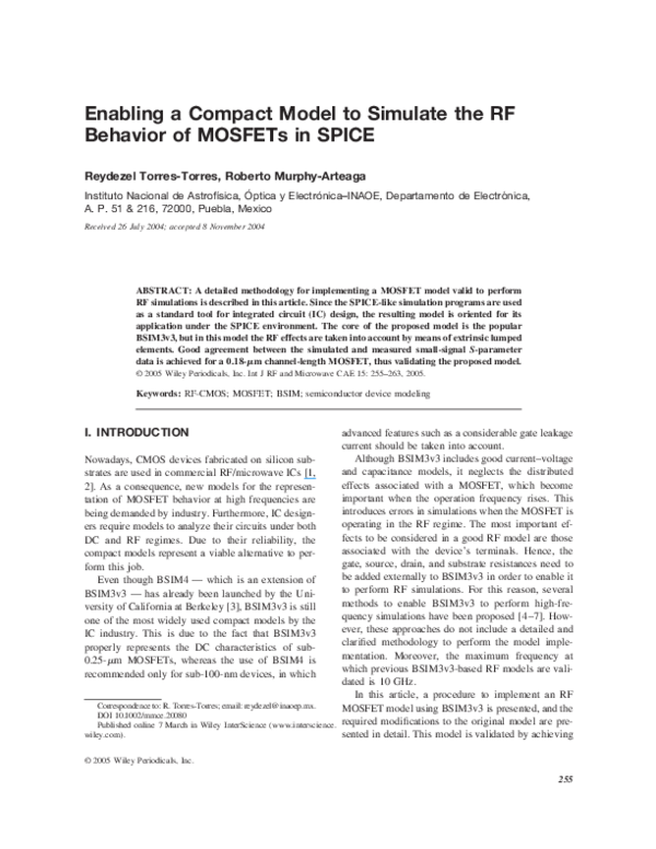 (PDF) Enabling a compact model to simulate the RF behavior of MOSFETs ...