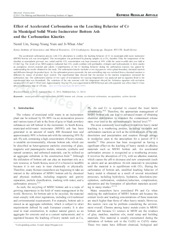 (PDF) Effect of Accelerated Carbonation on the Leaching Behavior of Cr ...