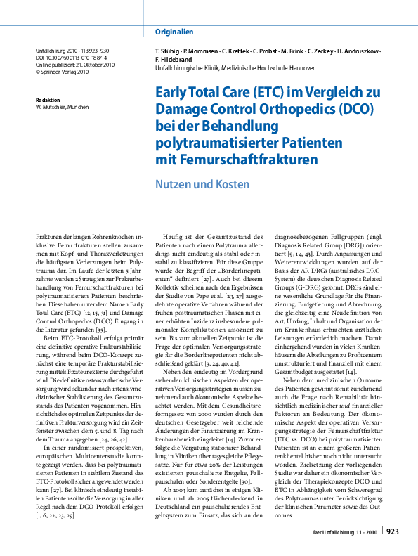 (PDF) Early Total Care (ETC) im Vergleich zu Damage Control Orthopedics