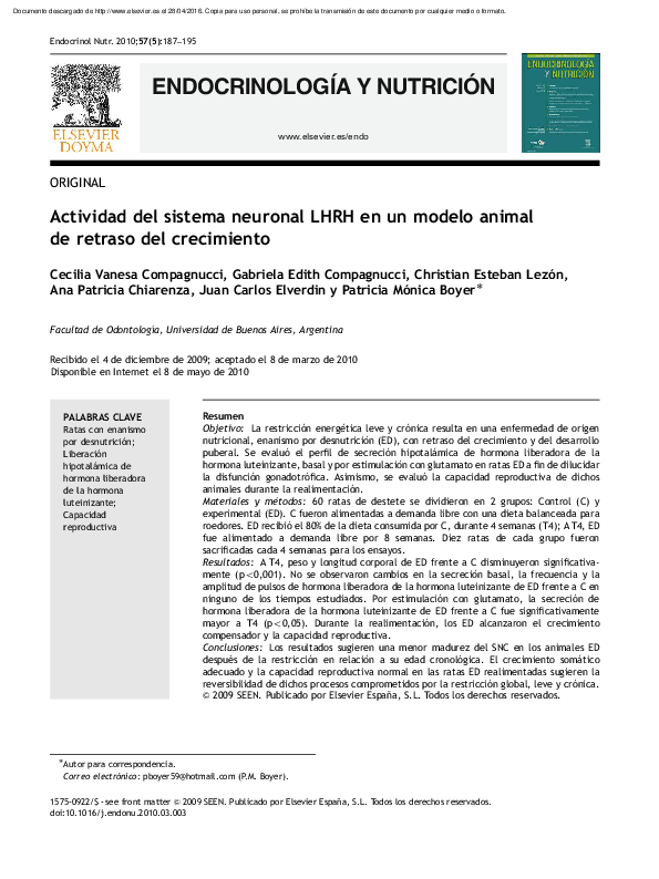 (PDF) Actividad del sistema neuronal LHRH en un modelo animal de retraso del crecimiento