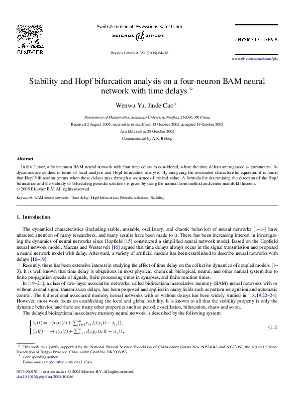 (PDF) Stability and Hopf bifurcation analysis on a four-neuron BAM ...