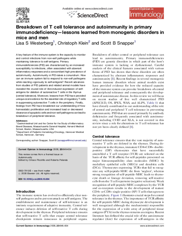 (PDF) Breakdown of T cell tolerance and autoimmunity in primary ...