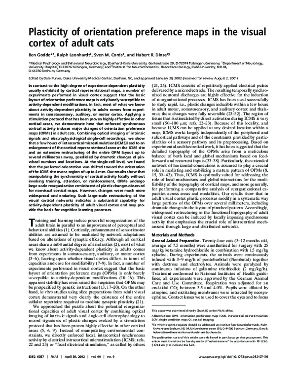 (PDF) Plasticity of orientation preference maps in the visual cortex of ...