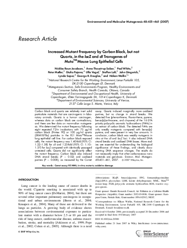 (PDF) Increased mutant frequency by carbon black, but not quartz, in ...