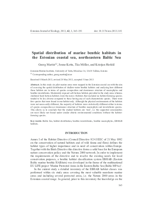 (PDF) Spatial distribution of marine benthic habitats in the Estonian ...