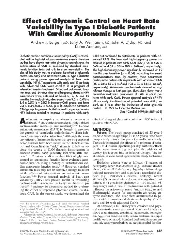 (PDF) Effect of glycemic control on heart rate variability in type I ...