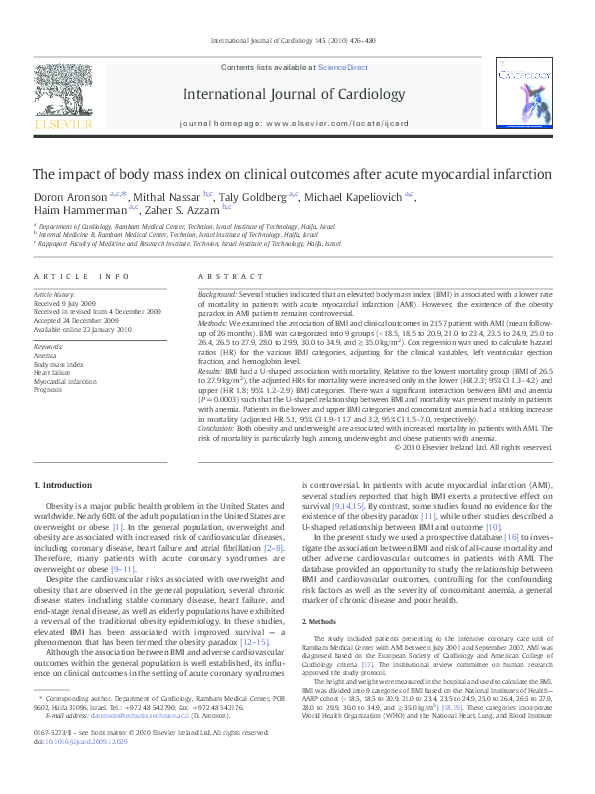 (PDF) The impact of body mass index on clinical outcomes after acute ...
