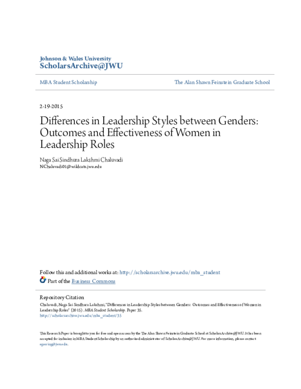 (PDF) Differences in Leadership Styles between Genders: Outcomes and ...