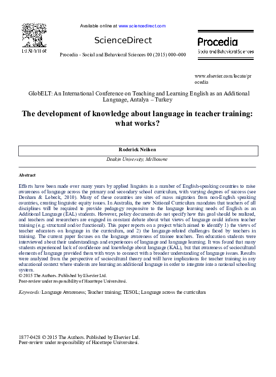 (DOC) The development of knowledge about language in teacher training ...