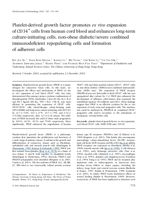 (PDF) Platelet-derived growth factor promotes ex vivo expansion of CD34 ...