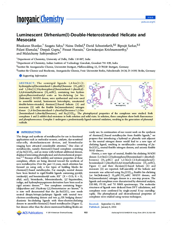 (PDF) Luminescent Dirhenium(I)-Double-Heterostranded Helicate and Mesocate