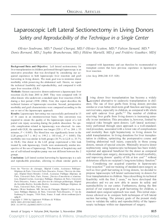 (PDF) Laparoscopic Left Lateral Sectionectomy in Living Donors