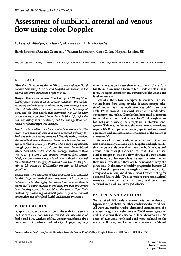 (PDF) Assessment of umbilical arterial and venous flow using color Doppler