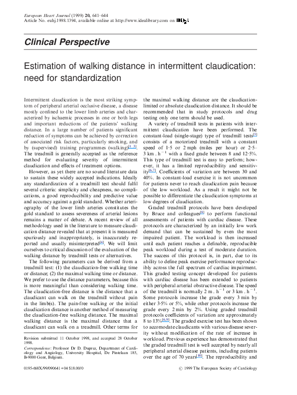 (PDF) Estimation of walking distance in intermittent claudication: need ...