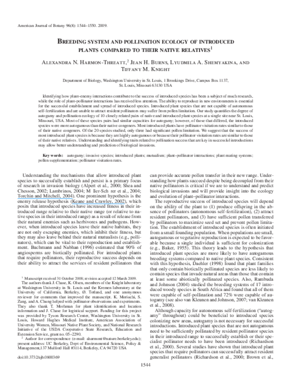 (PDF) Breeding system and pollination ecology of introduced plants ...