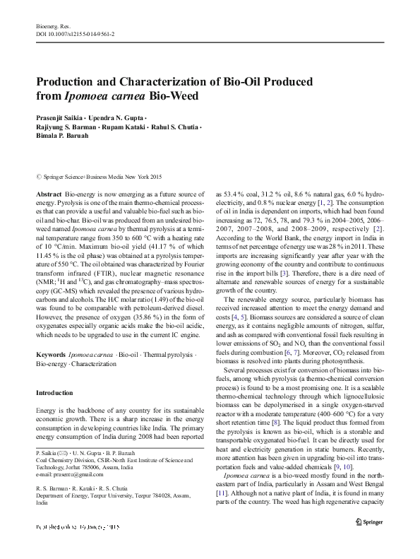 (PDF) Production and Characterization of Bio-Oil Produced from Ipomoea ...