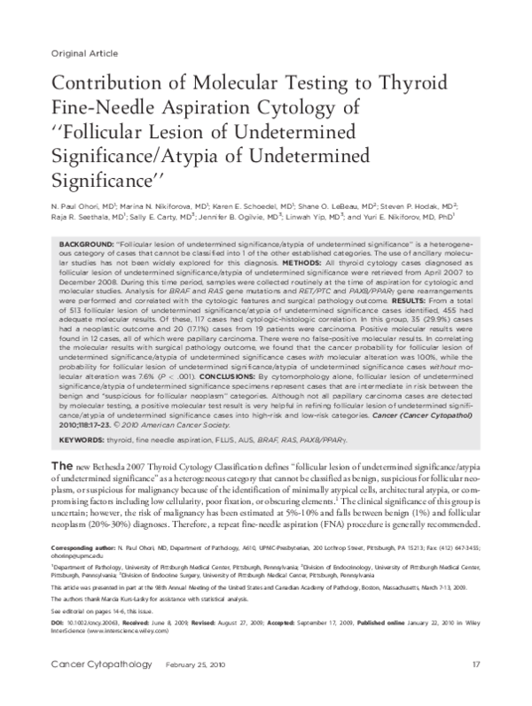 (PDF) Contribution of molecular testing to thyroid fine-needle ...