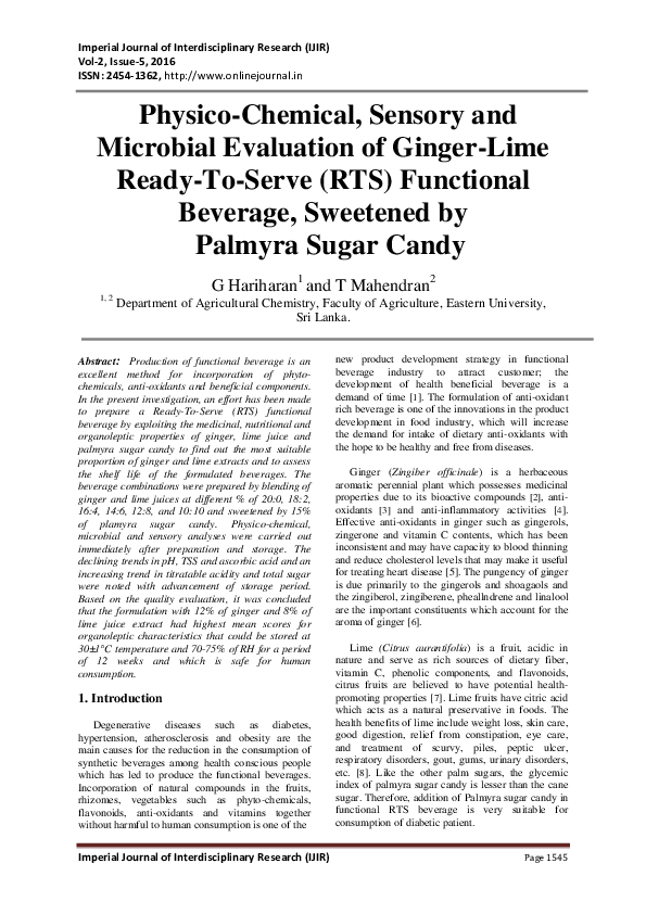 (PDF) Physico-Chemical, Sensory and Microbial Evaluation of Ginger-Lime ...