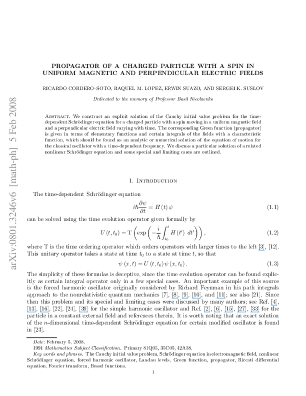 (PDF) Propagator of a Charged Particle with a Spin in Uniform Magnetic ...