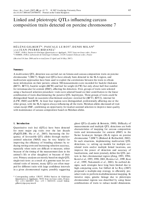(PDF) Linked and pleiotropic QTLs influencing carcass composition