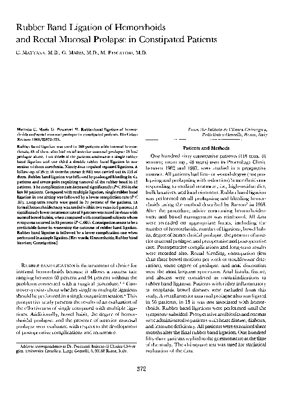 (PDF) Rubber band ligation of hemorrhoids and rectal mucosal prolapse