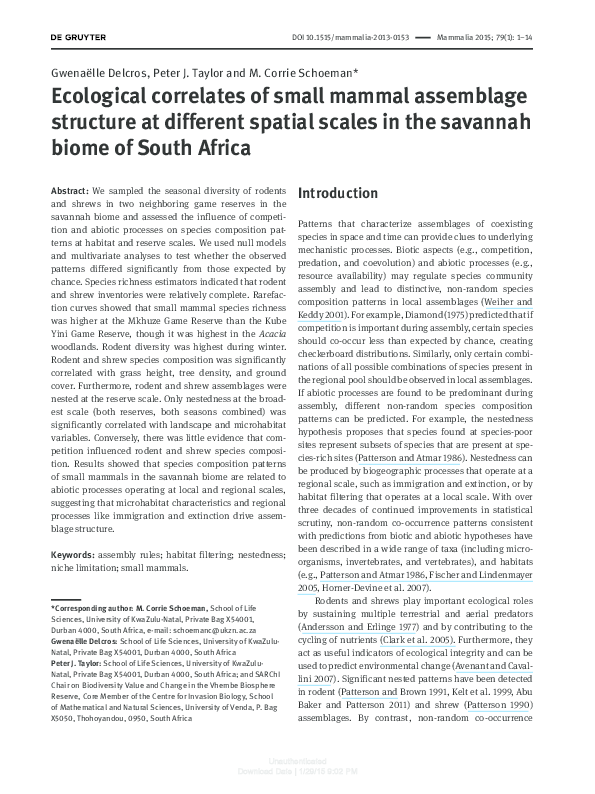 (PDF) Ecological correlates of small mammal assemblage structure at ...