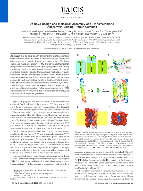 (PDF) De Novo Design and Molecular Assembly of a Transmembrane ...