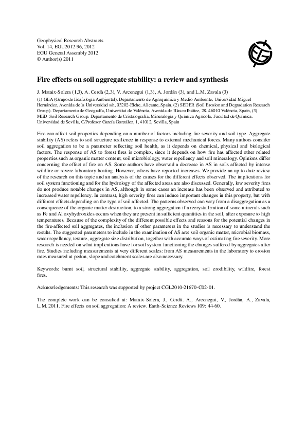 (PDF) Fire effects on soil aggregate stability a review and synthesis