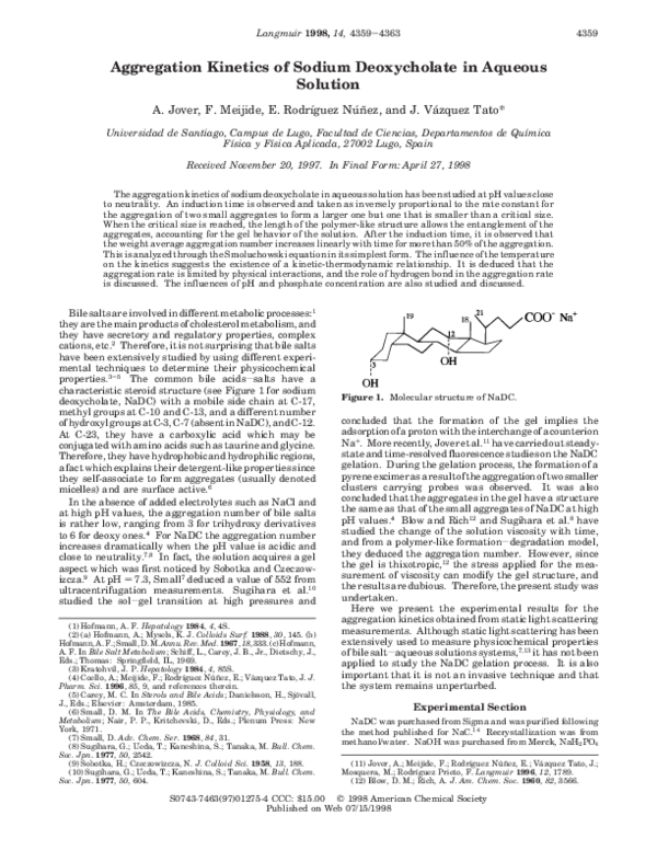 (PDF) Aggregation of Sodium Deoxycholate in Aqueous Solution