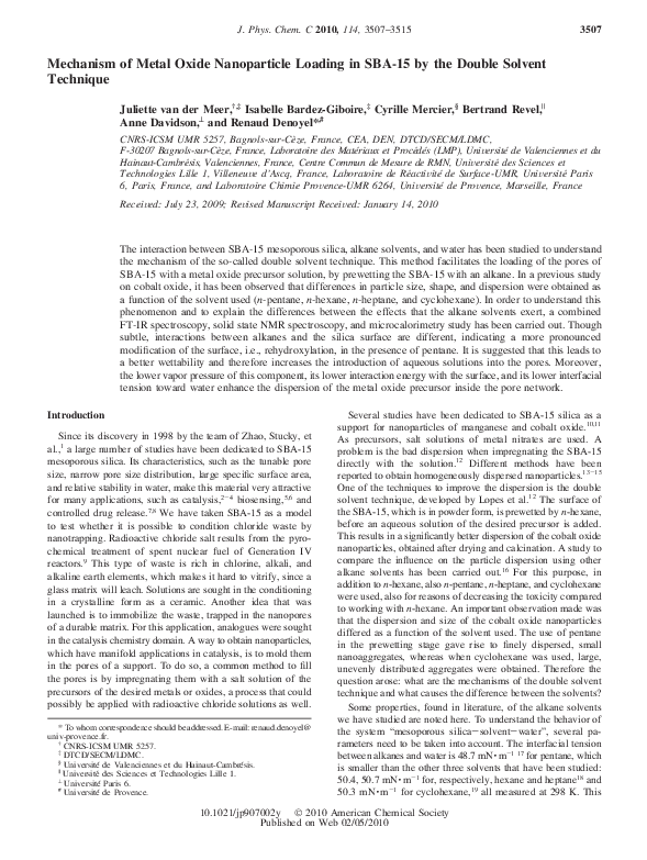(PDF) Mechanism of Metal Oxide Nanoparticle Loading in SBA-15 by the ...