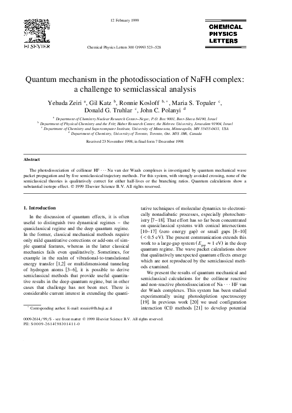 (PDF) Quantum mechanism in the photodissociation of NaFH complex: a ...