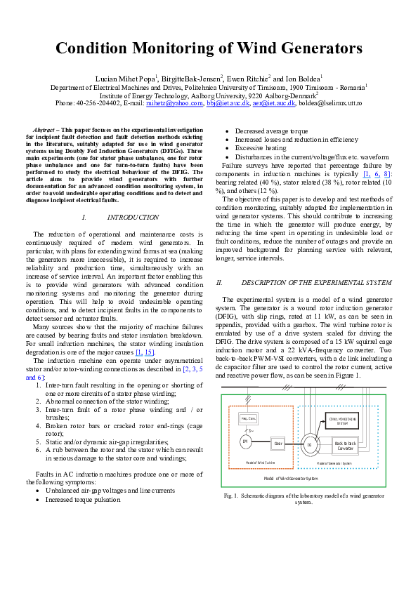 (PDF) Condition monitoring of wind generators