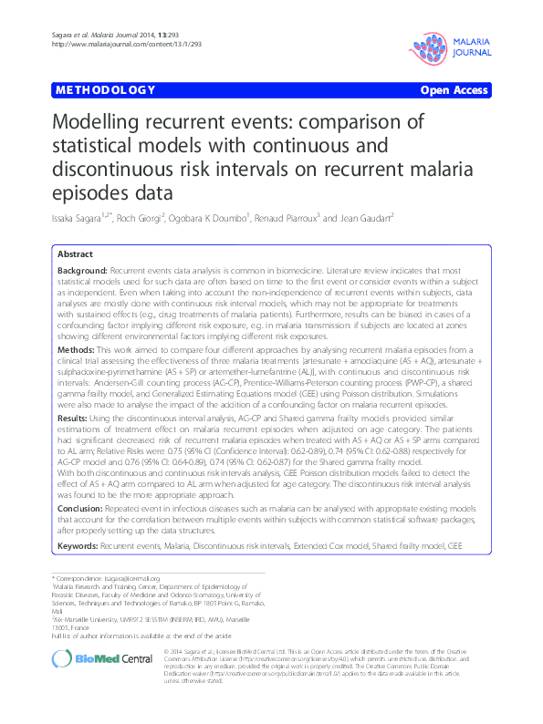 (PDF) Modelling recurrent events: comparison of statistical models with ...