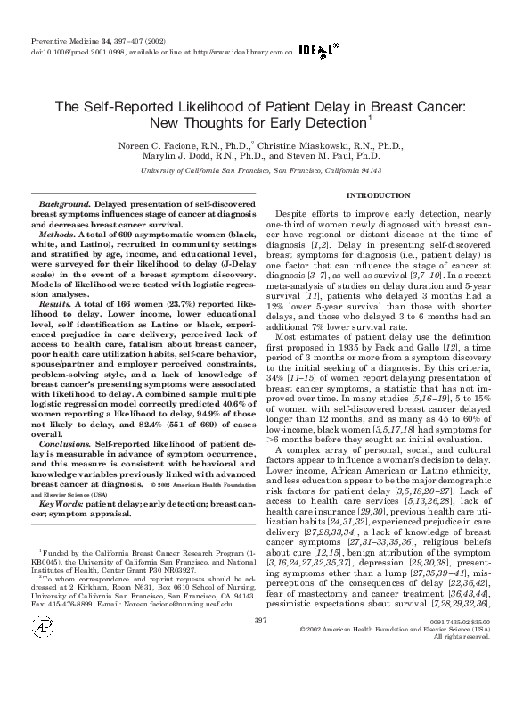 (PDF) The Self-Reported Likelihood of Patient Delay in Breast Cancer ...