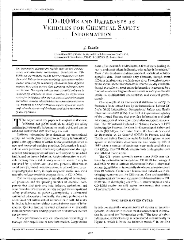 (PDF) CD-ROMs AND DATABASES AS VEHICLES FOR CHEMICAL SAFETY INFORMATION