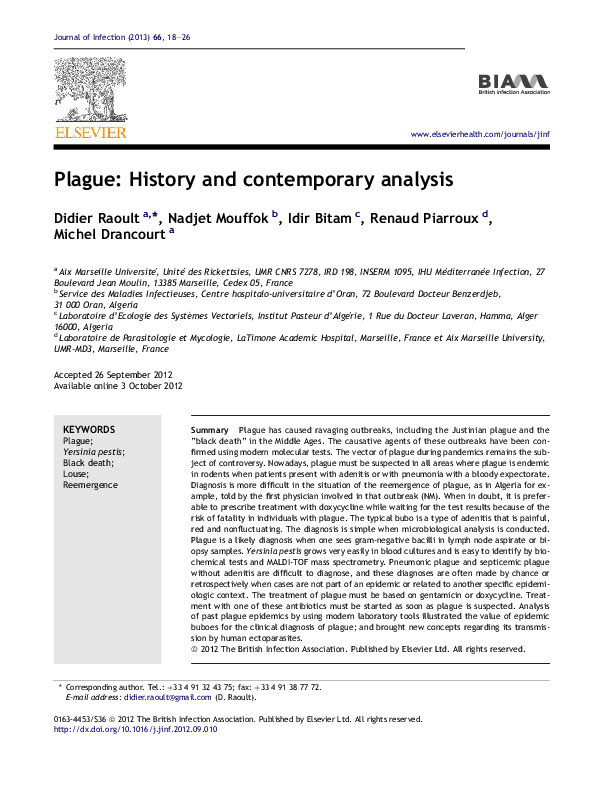 Plague: History and contemporary analysis