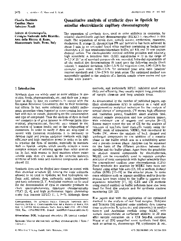 (PDF) Quantitative analysis of synthetic dyes in lipstick by micellar