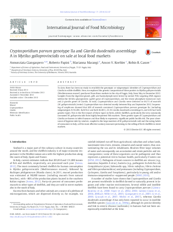(PDF) Cryptosporidium parvum genotype IIa and Giardia duodenalis ...