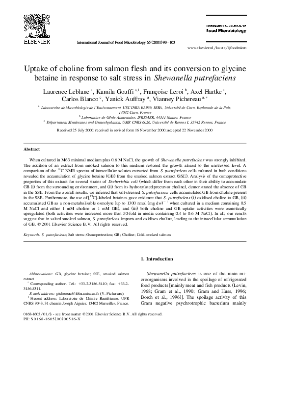 (PDF) Uptake of choline from salmon flesh and its conversion to glycine betaine in response to