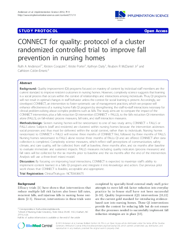(PDF) CONNECT for quality: protocol of a cluster randomized controlled ...