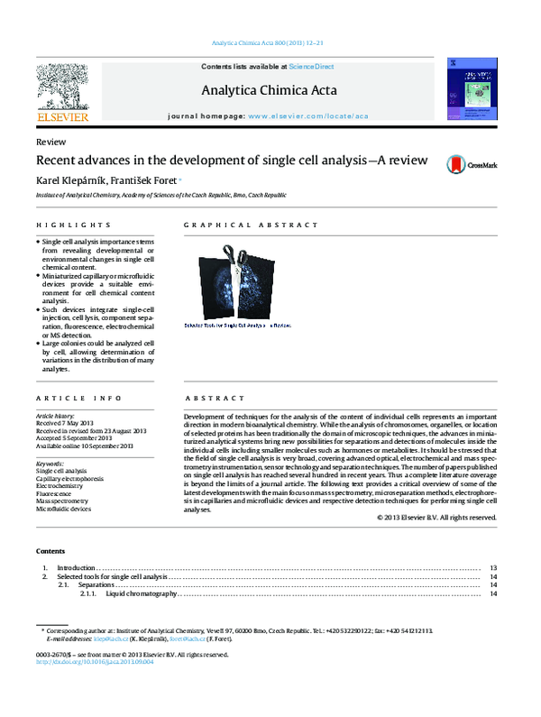 (PDF) Recent advances in the development of single cell analysis—A review