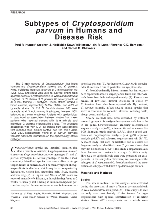 (PDF) Subtypes of Cryptosporidium parvum in humans and disease risk
