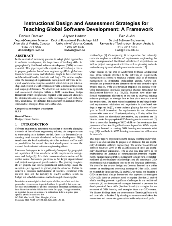 (PDF) Instructional design and assessment strategies for teaching ...