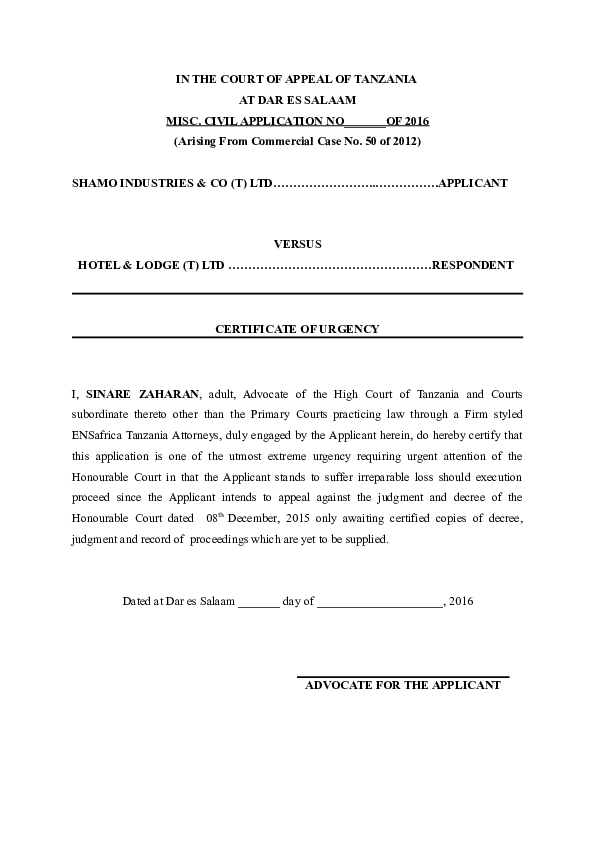 (DOC) IN THE COURT OF APPEAL OF TANZANIA AT DAR ES SALAAM MISC. CIVIL