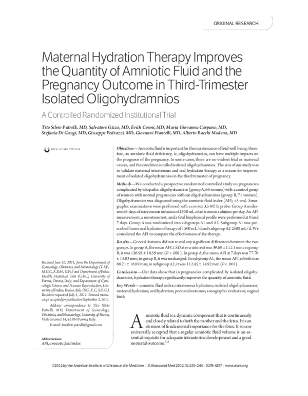 (PDF) Maternal hydration therapy improves the quantity of amniotic
